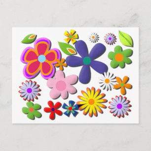 Flower Power Retro Blumen Vektor Postkarte