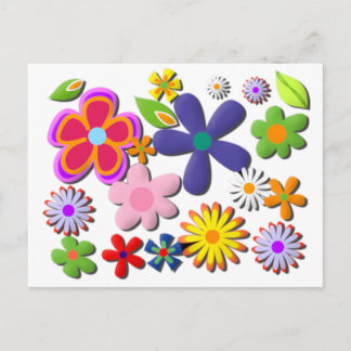 Flower Power Retro Blumen Vektor Postkarte