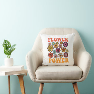 Flower Power Retro Floral Vintage Gelb Orange Kissen