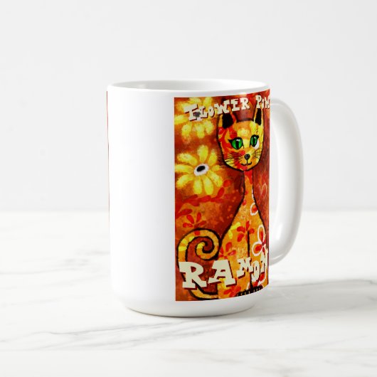 Flower Power Retro Whimsical Cat Personalized Kaffeetasse (VorderseiteRechts)