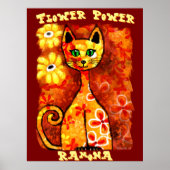 Flower Power Retro Whimsical Cat Personalized Poster (Vorne)