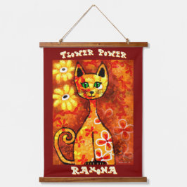 Flower Power Retro Whimsical Cat Personalized Wandteppich Mit Holzrahmen