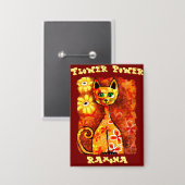 Flower Power Retro Whimsical Katze Personalisiert Button (Vorderseite/Rückseite)