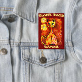 Flower Power Retro Whimsical Katze Personalisiert Button (Insitu)