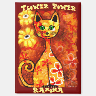 Flower Power Retro Whimsical Katze Personalisiert Magnet