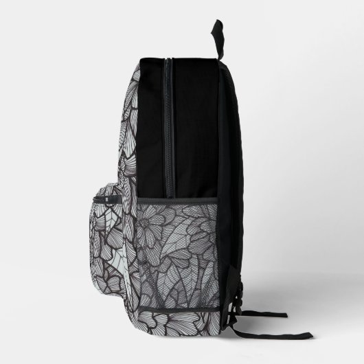 Flower Print Backpack With White Gray Black Art Bedruckter Rucksack (Rechts)