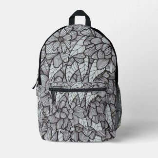 Flower Print Backpack With White Gray Black Art Bedruckter Rucksack