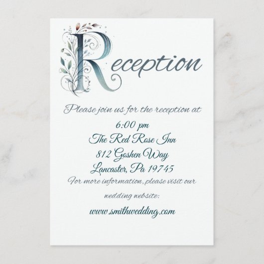 Flower R Wedding Reception-Karte Begleitkarte (Vorderseite)