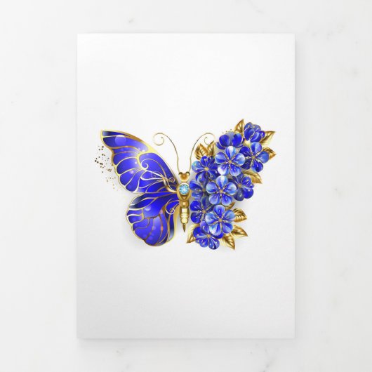 Flower Sapphire Butterfly Dreifach Gefaltete Urlaubskarte (Cover)