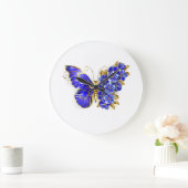 Flower Sapphire Butterfly Große Wanduhr (Zuhause)