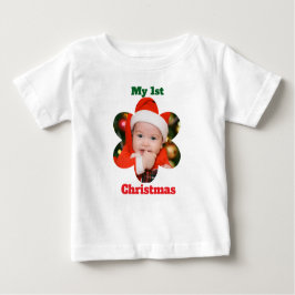 Flower Shape My 1st Christmas Photo Baby T-shirt