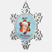 Flower Shape My 1st Christmas Photo Schneeflocken Zinn-Ornament (Rechts)