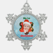 Flower Shape My 1st Christmas Photo Schneeflocken Zinn-Ornament (Vorderseite)