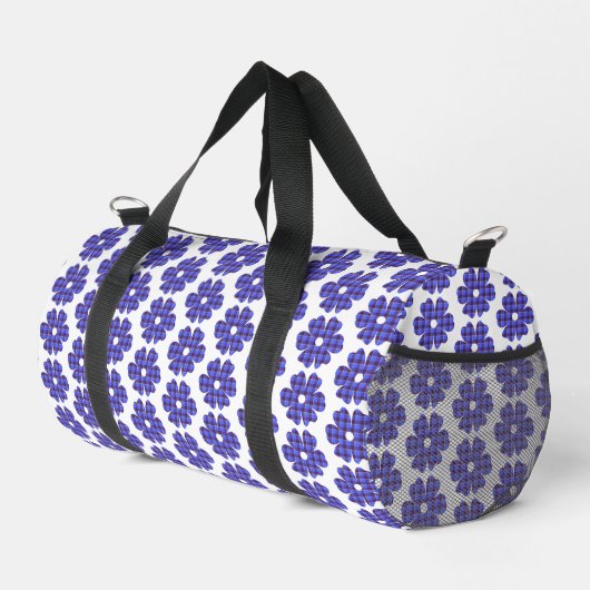 Flower Shape Plaid Blue Cornflower Duffle Bag (Rechte Ecke)