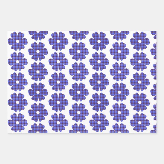 Flower Shape Plaid Blue Cornflower Geschenkpapier Set (Vorderseite 3)