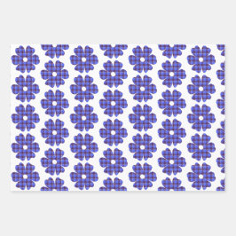 Flower Shape Plaid Blue Cornflower Geschenkpapier Set