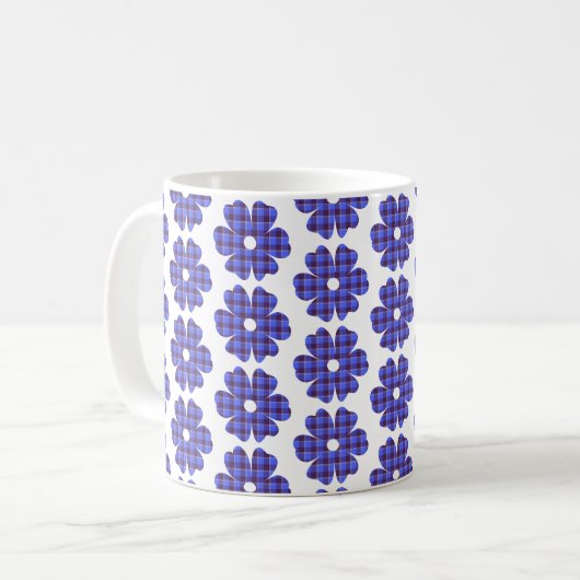 Flower Shape Plaid Blue Cornflower Kaffeetasse (Vorderseite Links)