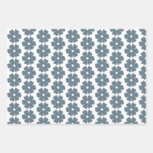 Flower Shape Plaid Blue Gray Geschenkpapier Set (Vorderseite 3)