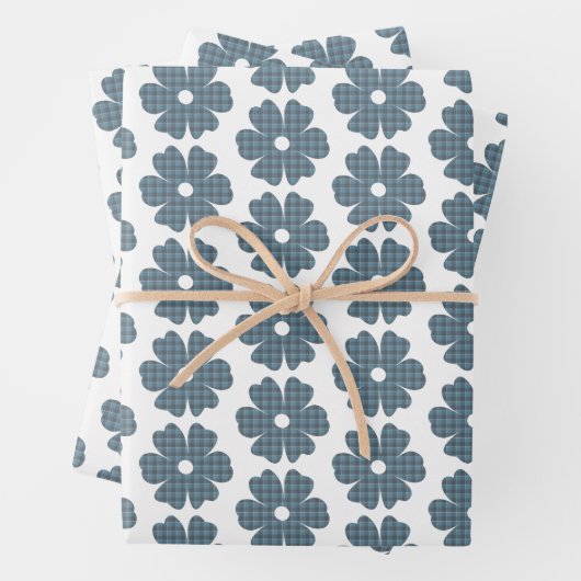 Flower Shape Plaid Blue Gray Geschenkpapier Set (Beispiel)