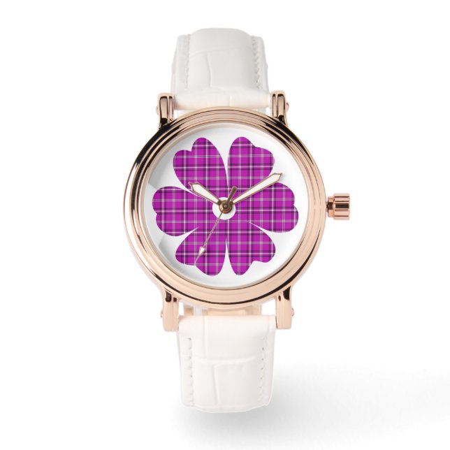 Flower Shape Plaid Pink Purple Armbanduhr (Vorderseite)
