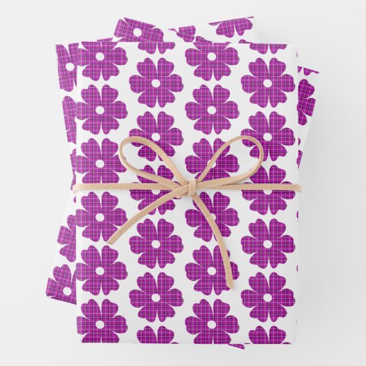 Flower Shape Plaid Pink Purple Geschenkpapier Set (Beispiel)