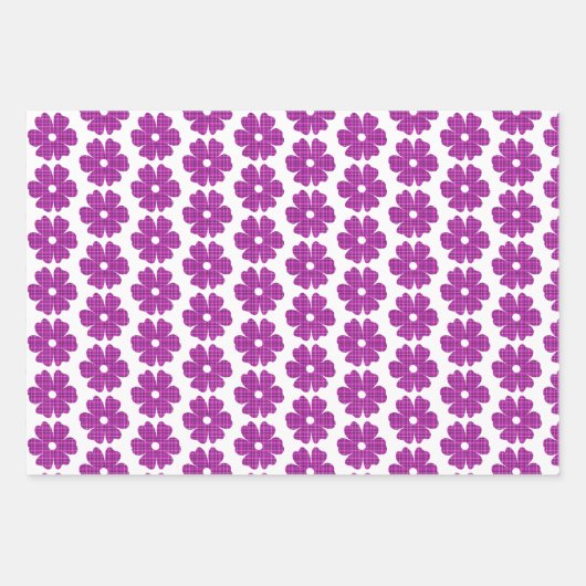 Flower Shape Plaid Pink Purple Geschenkpapier Set (Vorderseite)