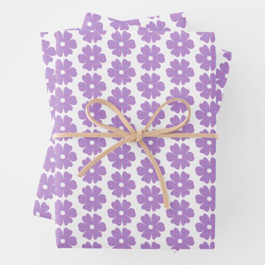 Flower Shape Plaid Pink Purple Geschenkpapier Set (Beispiel)