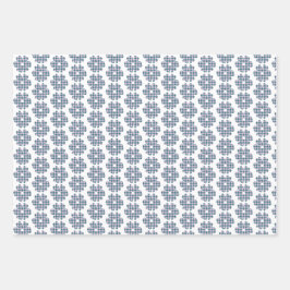 Flower Shape Plaid Pink Teal Geschenkpapier Set