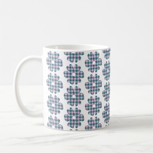 Flower Shape Plaid Pink Teal Kaffeetasse (Links)