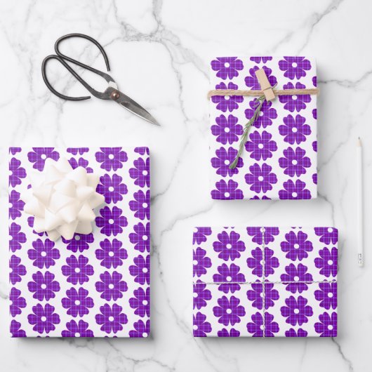 Flower Shape Plaid Purple Pink Geschenkpapier Set (Vorderseite)