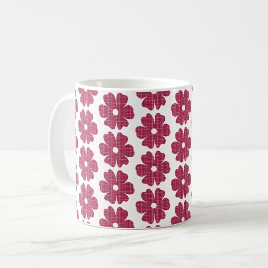 Flower Shape Plaid Red Pink Kaffeetasse (Vorderseite Links)