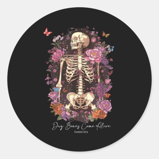 Flower Skeleton Dry Bones Come Alive, Retro Enchan Runder Aufkleber (Vorderseite)