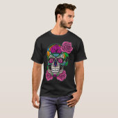 Flower Skull Sugar Roses Floral Skeleton Cute Punk T-Shirt (Vorne ganz)