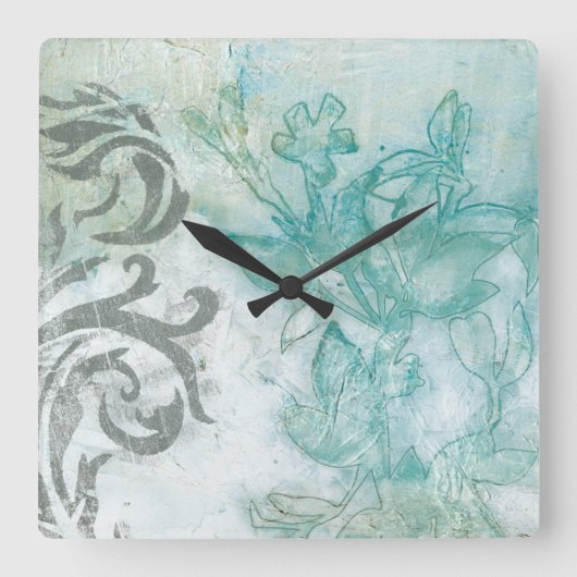 Flower Spray II Quadratische Wanduhr (Vorderseite)