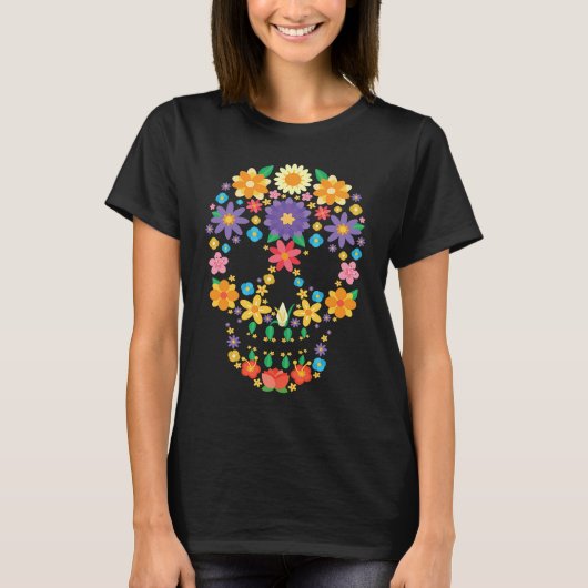Flower Sugar Skull Halloween Day of Dead Costume T-Shirt (Vorderseite)