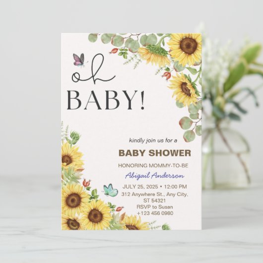 Flower Sun Floral Girls Baby Shower Invitations Einladung (Stehend Vorderseite)