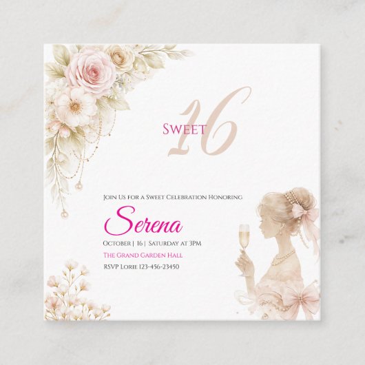 Flower Traumhafte Weiche Sweet 16 Geburtstagseinla Begleitkarte (Vorderseite)