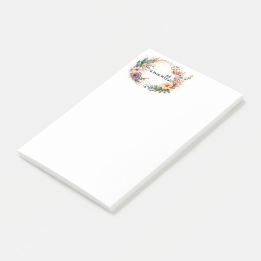 Flower Wreath Personalized Post It Notes Post-it Klebezettel (angewinkelt)