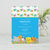 Flowered Jungle Animals Birthday Party Einladung (Stehend Vorderseite)