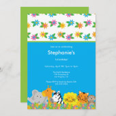 Flowered Jungle Animals Birthday Party Einladung (Vorne/Hinten)