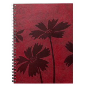 Flowerhead Silhouetten auf hochrotem Hintergrund Notizblock