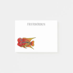 Flowerhorn-Buntbarsch-Fisch-Cartoon-Illustration Post-it Klebezettel