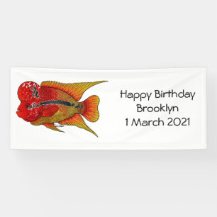 Flowerhorn cichlid fish cartoon illustration banner