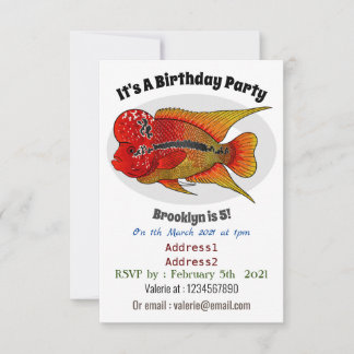 Flowerhorn cichlid fish cartoon illustration einladung