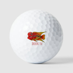 Flowerhorn cichlid fish cartoon illustration golfball