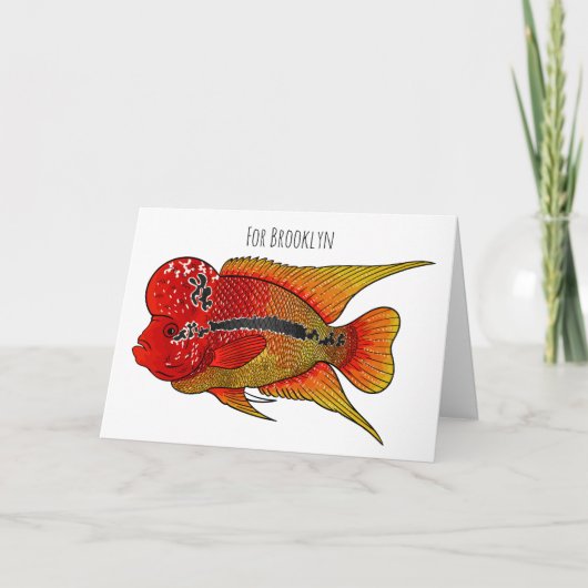 Flowerhorn cichlid fish cartoon illustration karte (Vorderseite)