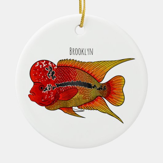 Flowerhorn cichlid fish cartoon illustration keramik ornament (Vorne)