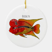 Flowerhorn cichlid fish cartoon illustration keramik ornament (Hinten)