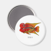 Flowerhorn cichlid fish cartoon illustration magnet (Vorderseite/Rückseite)