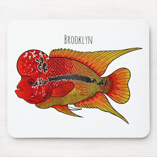 Flowerhorn cichlid fish cartoon illustration mousepad (Vorne)